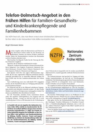 Vorschauseite 1: Telefon-Dolmetsch-Angebot in den Frühen Hilfen für Familien-Gesundheitsund Kinderkrankenpflegende und Familienhebammen