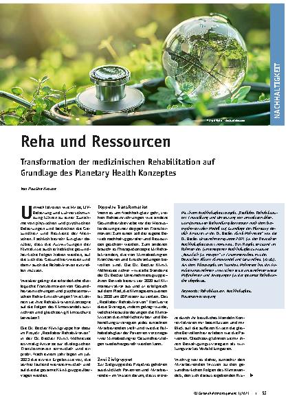 Vorschauseite 1: Reha und Ressourcen Transformation der medizinischen Rehabilitation auf Grundlage des Planetary Health Konzeptes