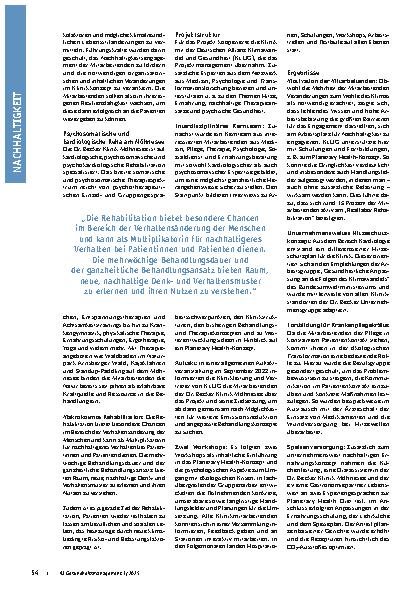 Vorschauseite 2: Reha und Ressourcen Transformation der medizinischen Rehabilitation auf Grundlage des Planetary Health Konzeptes