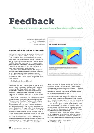 Vorschauseite 1: FeedbackMeinungen und Kommentare gerne senden an: pflegeredaktion@bibliomed. de