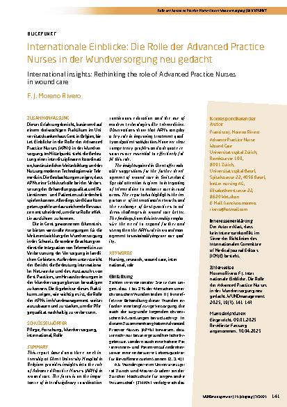 Vorschauseite 1: Internationale Einblicke: Die Rolle der Advanced Practice Nurses in der Wundversorgung neu gedacht