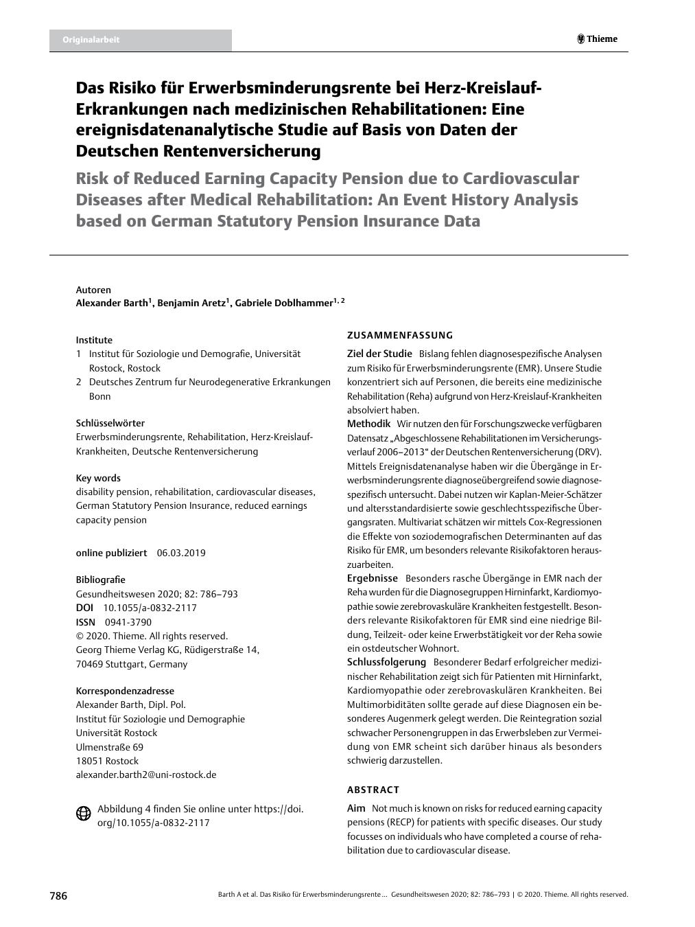 Vorschauseite 1: Das Risiko für Erwerbsminderungsrente bei Herz-Kreislauf-Erkrankungen nach medizinischen Rehabilitationen: Eine ereignisdatenanalytische Studie auf Basis von Daten der Deutschen R…