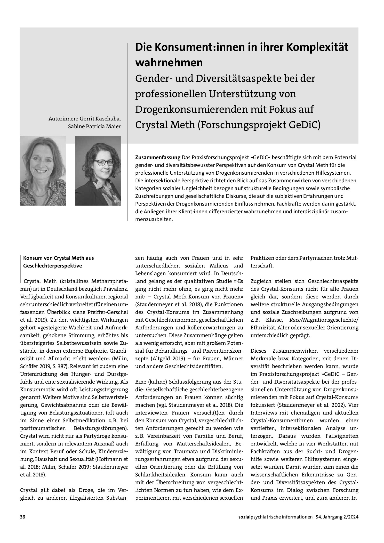 Vorschauseite 1: Die Konsument: innen in ihrer Komplexität wahrnehmen: Gender- und Diversitätsaspekte bei der professionellen Unterstützung von Drogenkonsumierenden mit Fokus auf Crystal Meth (For…