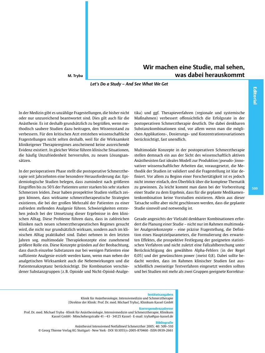 Vorschauseite 1: Wir machen eine Studie, mal sehen, was dabei herauskommt