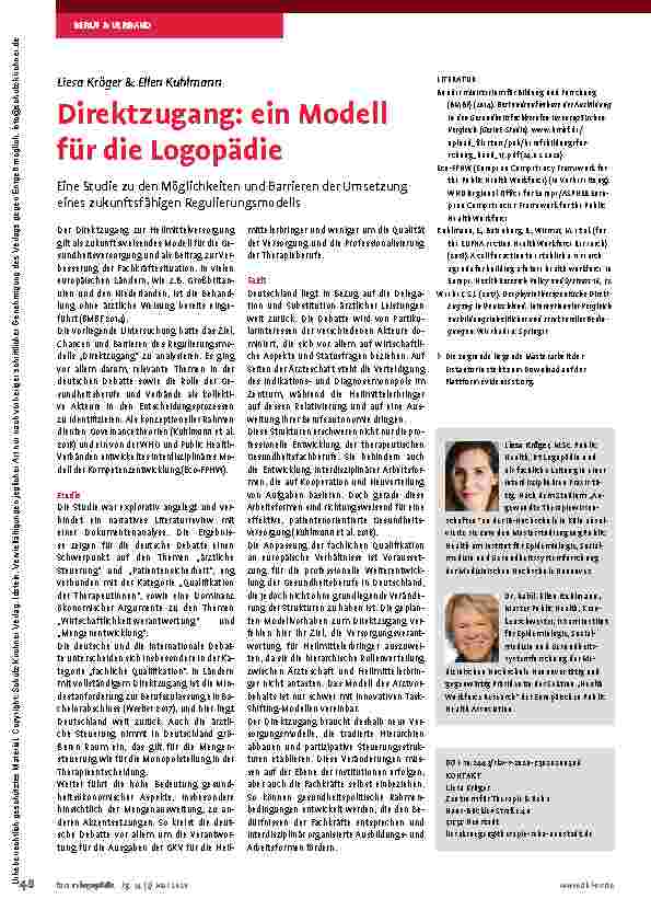 Vorschauseite 1: Direktzugang: ein Modell für die Logopädie