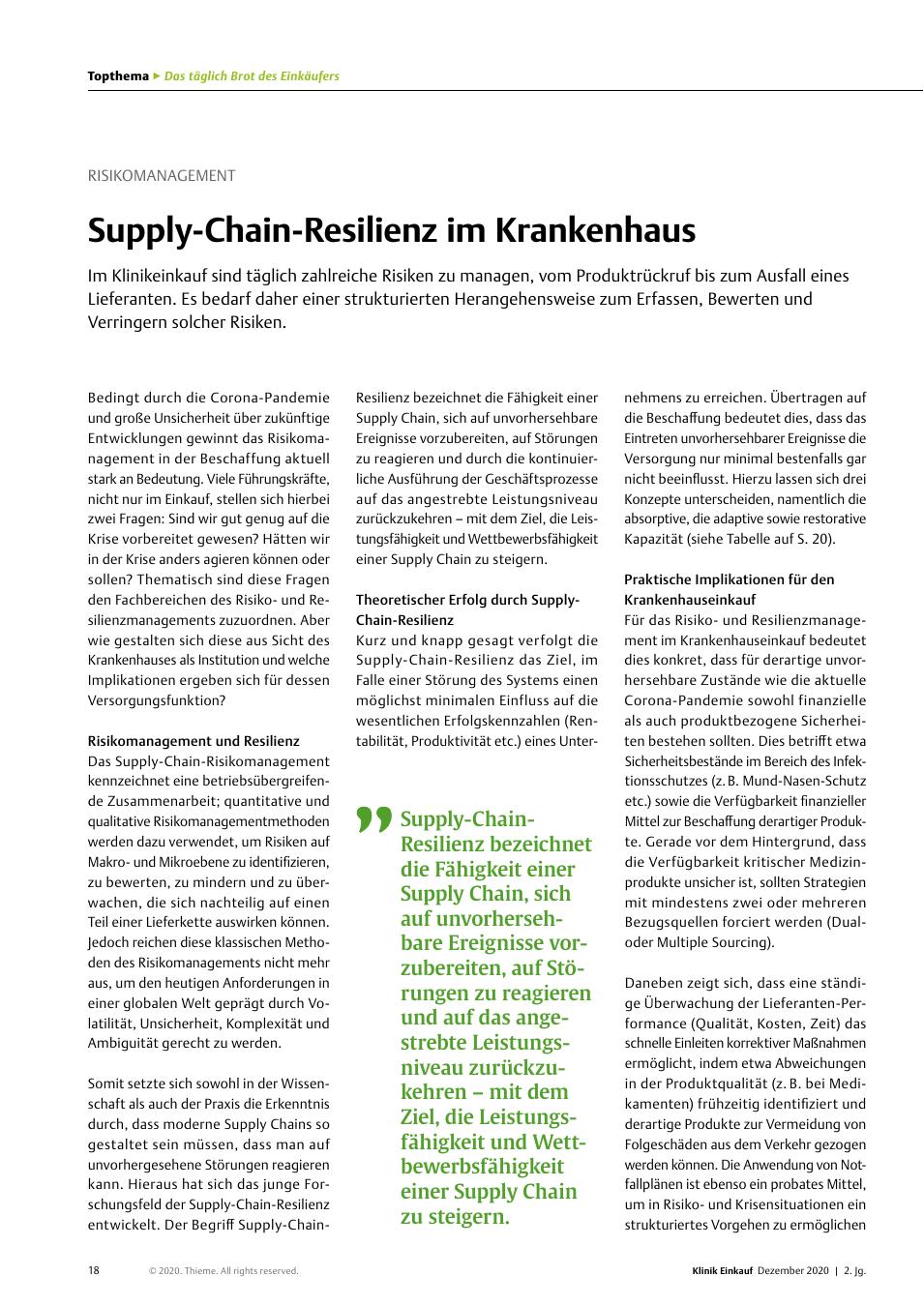 Vorschauseite 1: Risikomanagement: Supply-Chain-Resilienz im Krankenhaus
