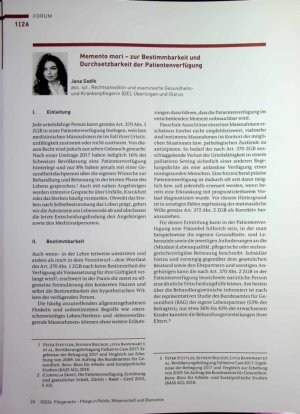 Vorschauseite 1: Memento mori - zur Bestimmbarkeit und Durchsetzbarkeit der Patientenverfügung