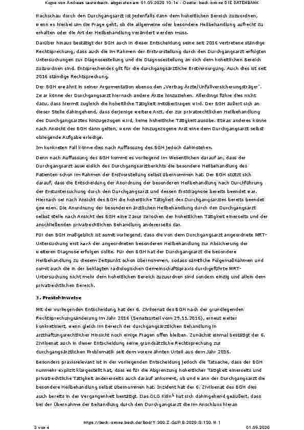 Vorschauseite 3: Abgrenzung privatrechtliche/hoheitliche Tätigkeit eines vom Durchgangsarzt nach Anordnung der besonderen Heilbehandlung hinzugezogenen Radiologen