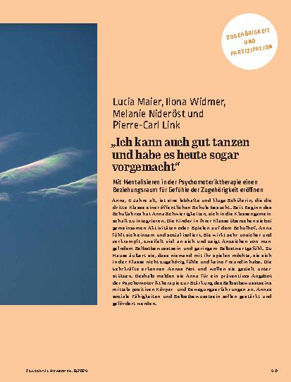 Vorschauseite 1: „Ich kann auch gut tanzen und habe es heute sogar vorgemacht. “ Mit Mentalisieren in der Psychomotoriktherapie einen Beziehungsraum für Gefühle der Zugehörigkeit eröffnen.