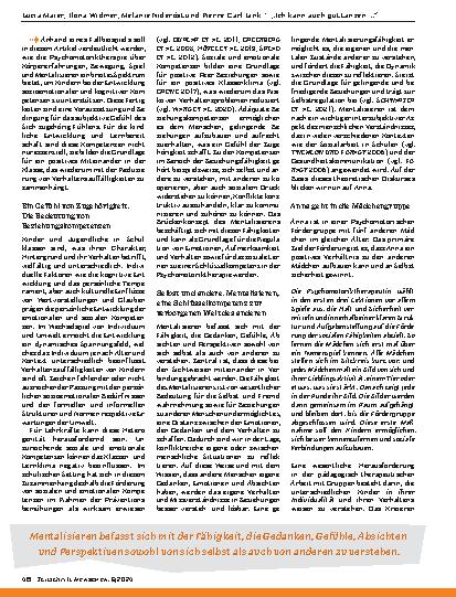 Vorschauseite 2: „Ich kann auch gut tanzen und habe es heute sogar vorgemacht. “ Mit Mentalisieren in der Psychomotoriktherapie einen Beziehungsraum für Gefühle der Zugehörigkeit eröffnen.