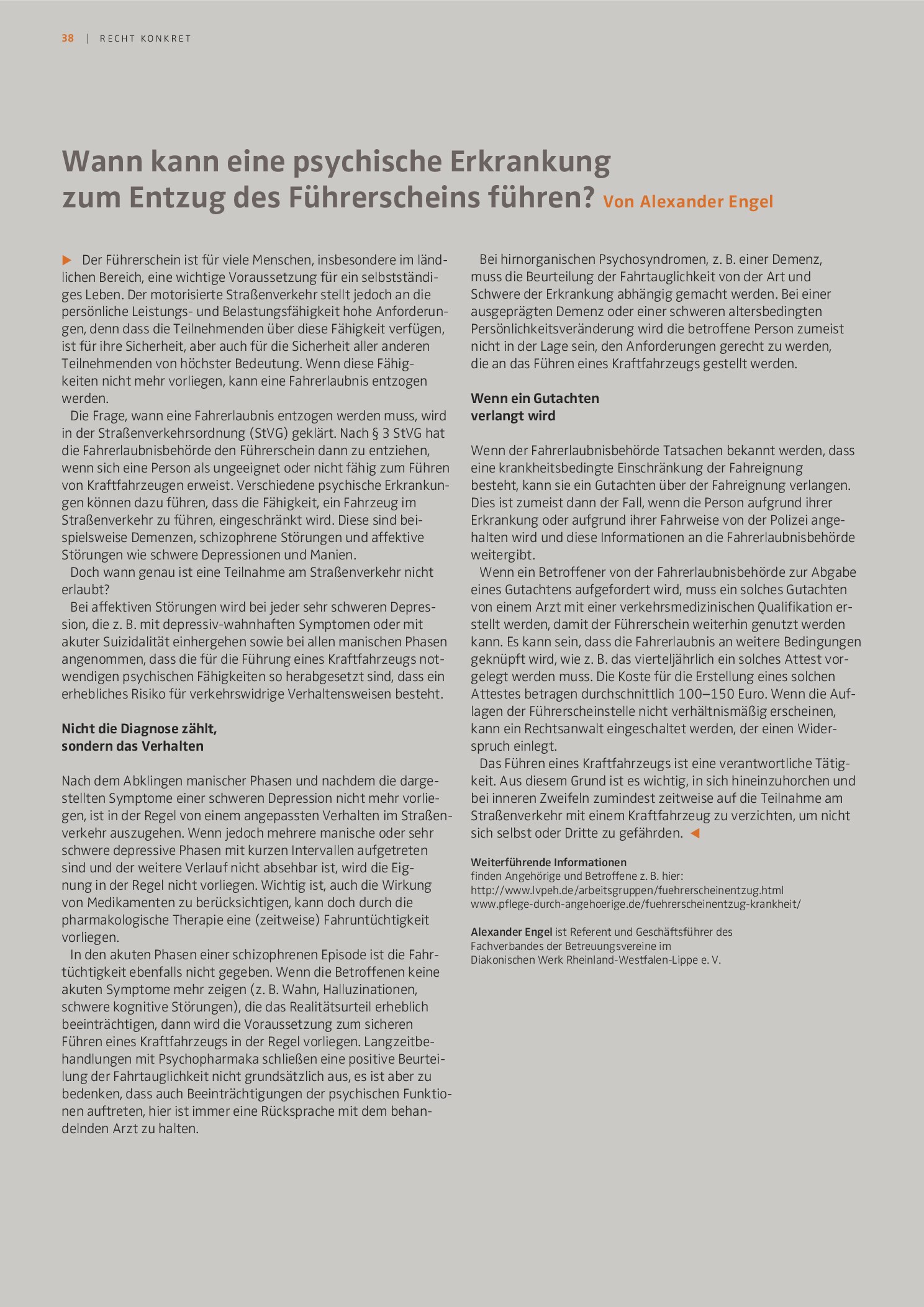 Vorschauseite 1: Wann kann eine psychische Erkrankung zum Entzug des Führerscheins führen?