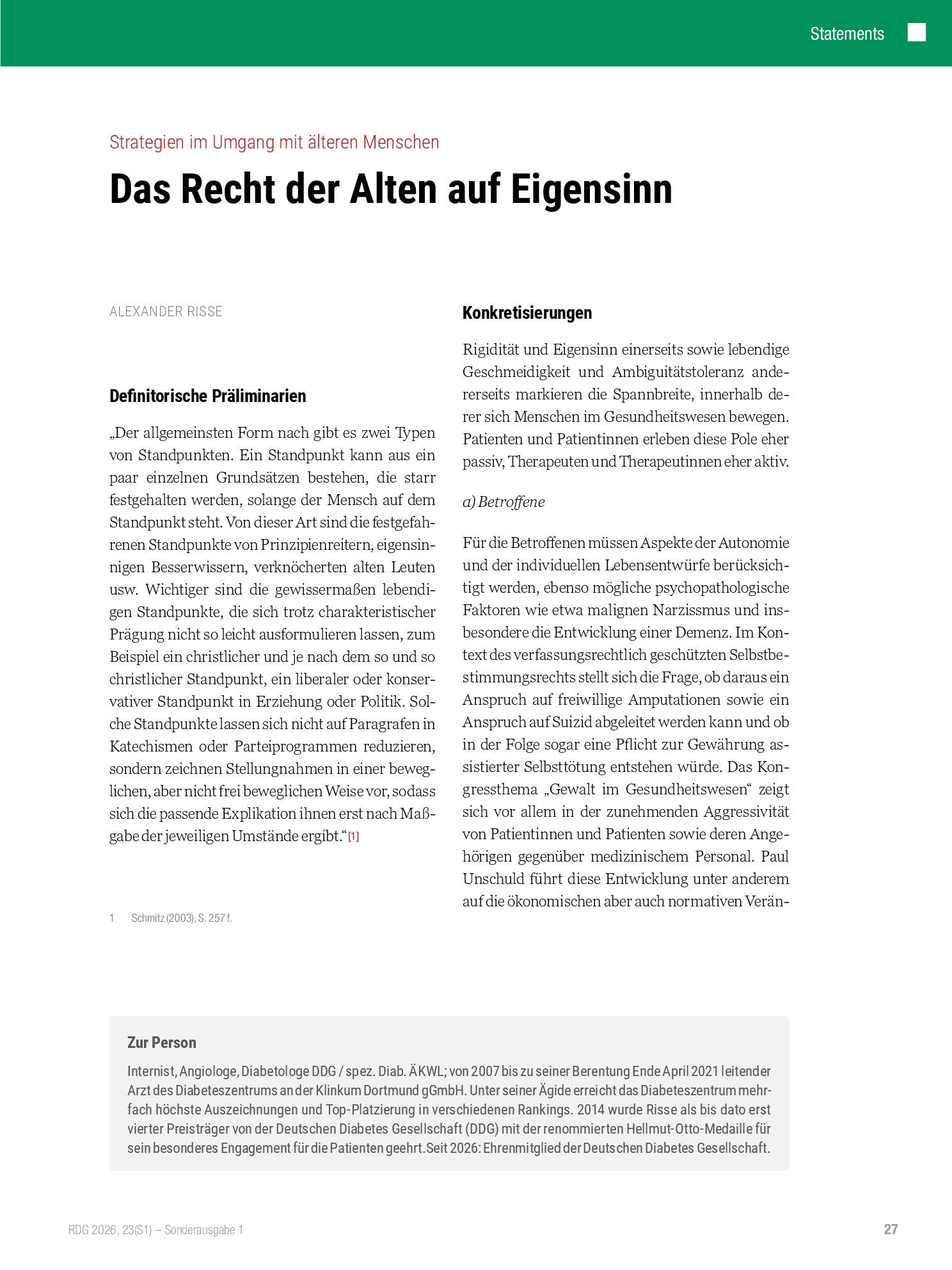 Vorschauseite 1: Das Recht der Alten auf Eigensinn