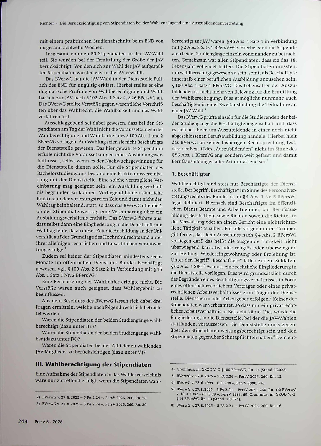 Vorschauseite 2: Die Berücksichtigung von Stipendiaten bei der Wahl zur Jugend- und Auszubildendenvertretung