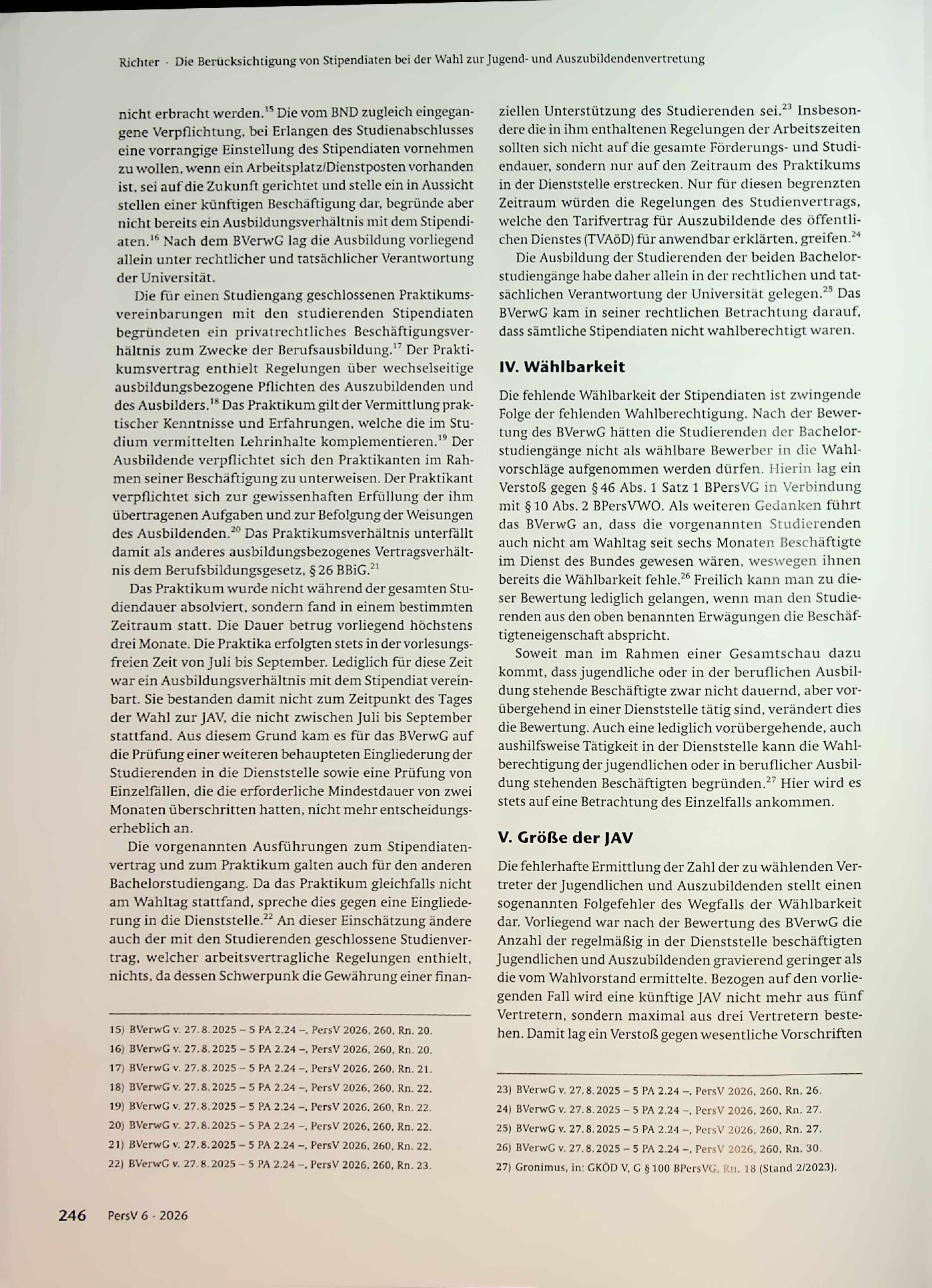 Vorschauseite 4: Die Berücksichtigung von Stipendiaten bei der Wahl zur Jugend- und Auszubildendenvertretung