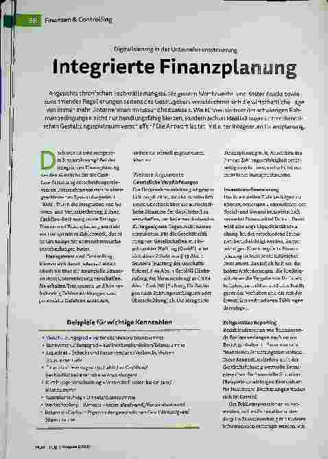Vorschauseite 1: Digitalisierung in der Unternehmenssteuerung: Integrierte Finanzplanung