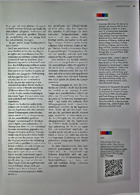 Vorschauseite 2: Auszug aus der EISL-Stellungnahme „Die S3-Leitlinie zur Allergieprävention im Diskurs“ zur täglichen Fortführung von Formulagaben nach einmaligem Beginn.