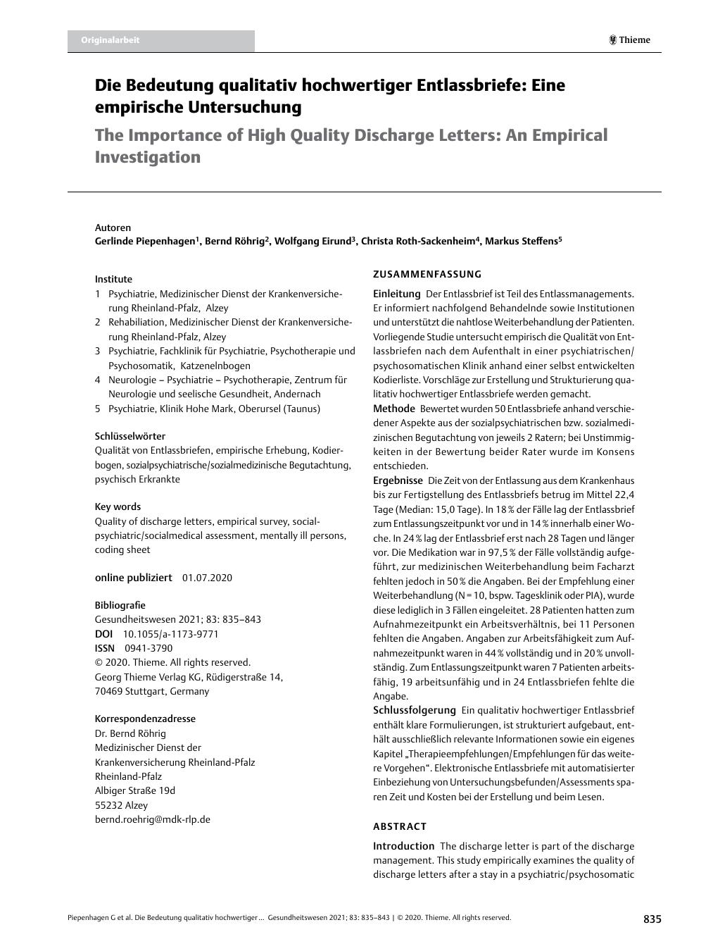 Vorschauseite 1: Die Bedeutung qualitativ hochwertiger Entlassbriefe: Eine empirische Untersuchung