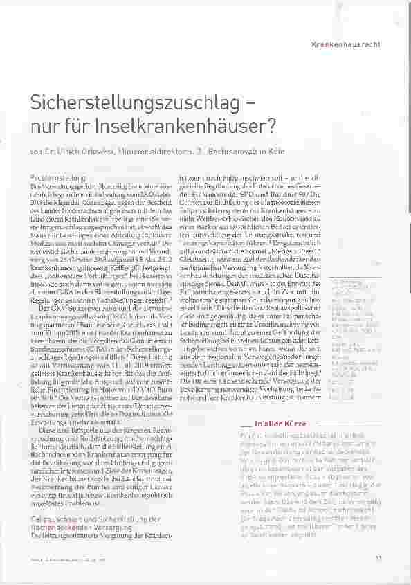 Vorschauseite 1: Sicherstellungszuschlag - nur für Inselkrankenhäuser?