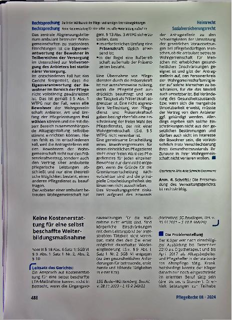 Vorschauseite 1: Keine Kostenerstattung für eine selbstbeschaffte Weiterbildungsmaßnahme.