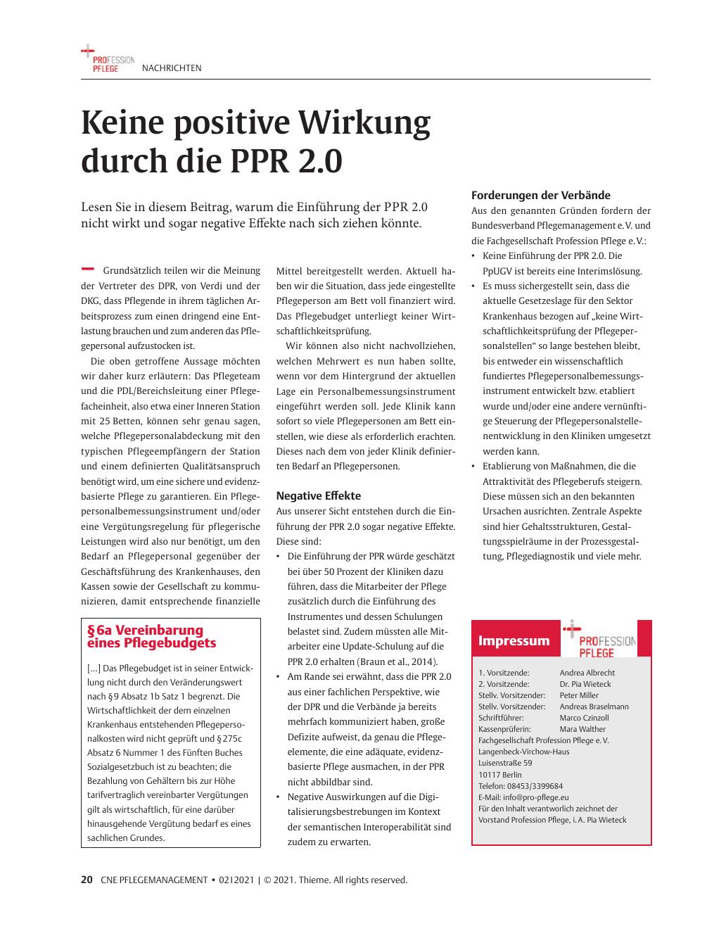 Vorschauseite 1: Keine positive Wirkung durch die PPR 2.0.