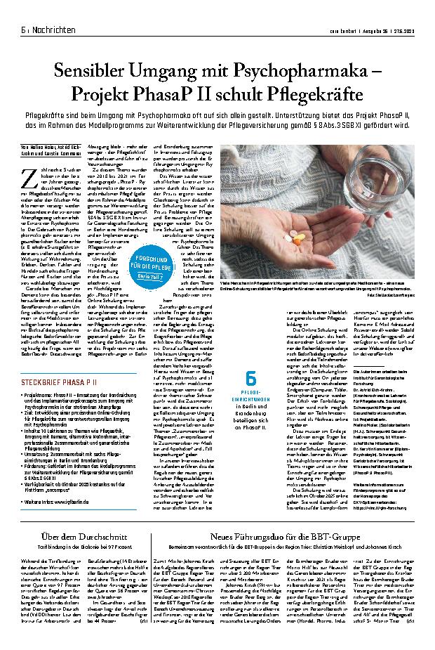 Vorschauseite 1: Sensibler Umgang mit Psychopharmaka – Projekt PhasaP II schult Pflegekräfte
