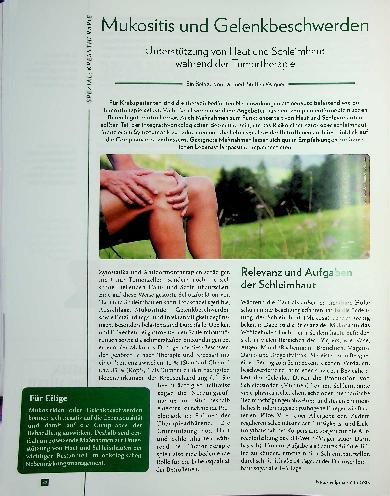 Vorschauseite 1: Mukositis und Gelenkbeschwerden Unterstützung von Haut und Schleimhaut während der Tumortherapie