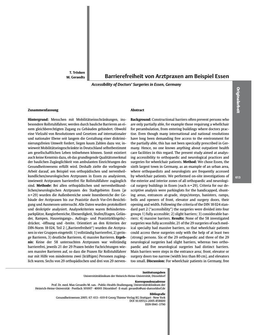 Vorschauseite 1: Barrierefreiheit von Arztpraxen am Beispiel Essen