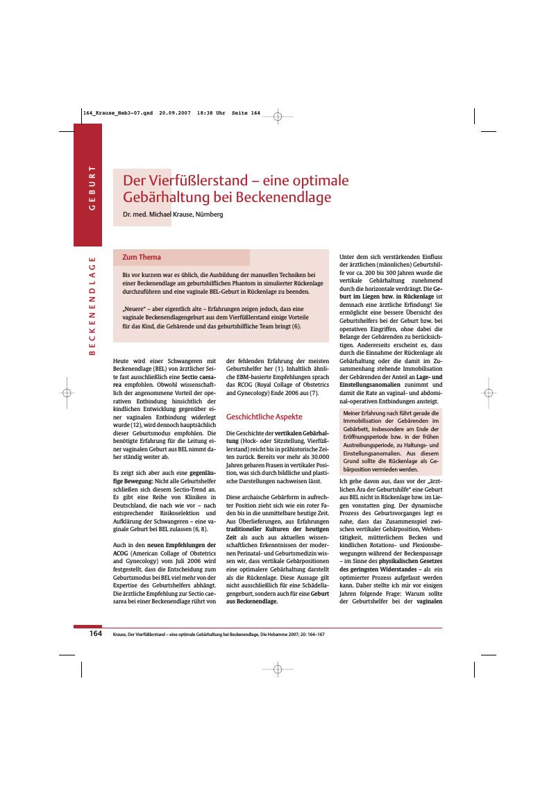 Vorschauseite 1: Der Vierfüßlerstand - eine optimale Gebärhaltung bei Beckenendlage