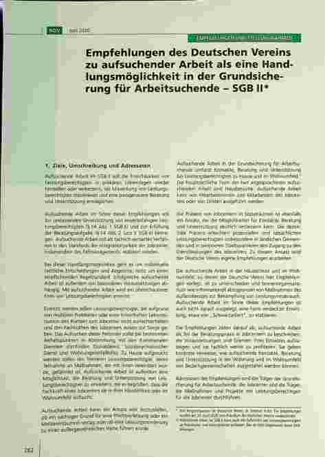 Vorschauseite 1: Empfehlungen des Deutschen Vereins zur aufsuchenden Arbeit als eine Handlungsmöglichkeit in der Grundsicherung für Arbeitsuchende - SGB II.