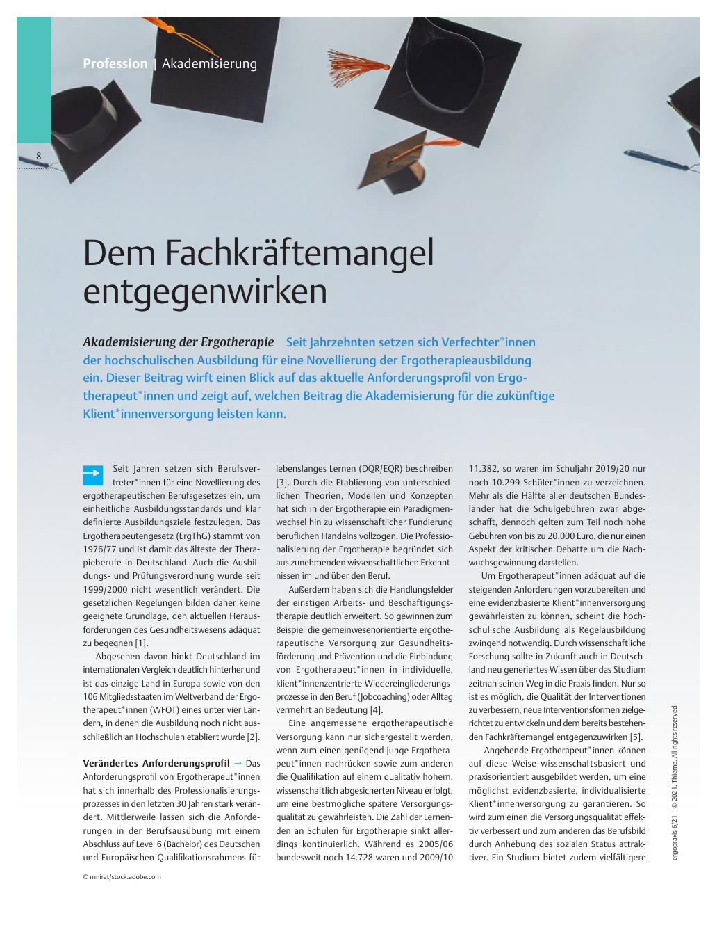 Vorschauseite 1: Dem Fachkräftemangel entgegenwirken - Akademisierung der Ergotherapie