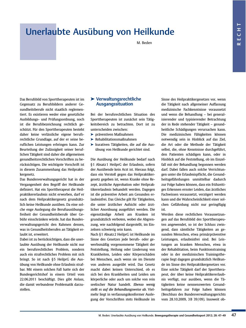 Vorschauseite 1: Unerlaubte Ausübung von Heilkunde