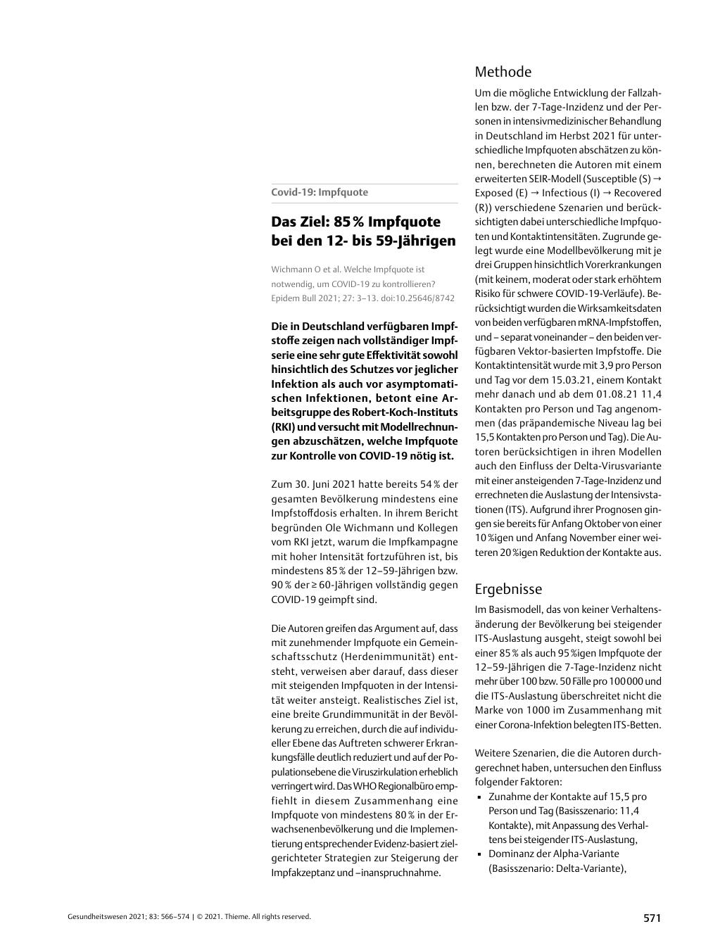 Vorschauseite 1: Das Ziel: 85 % Impfquote bei den 12- bis 59-Jährigen