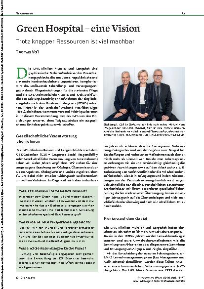 Vorschauseite 1: Green Hospital – eine Vision. Trotz knapper Ressourcen ist viel machbar.