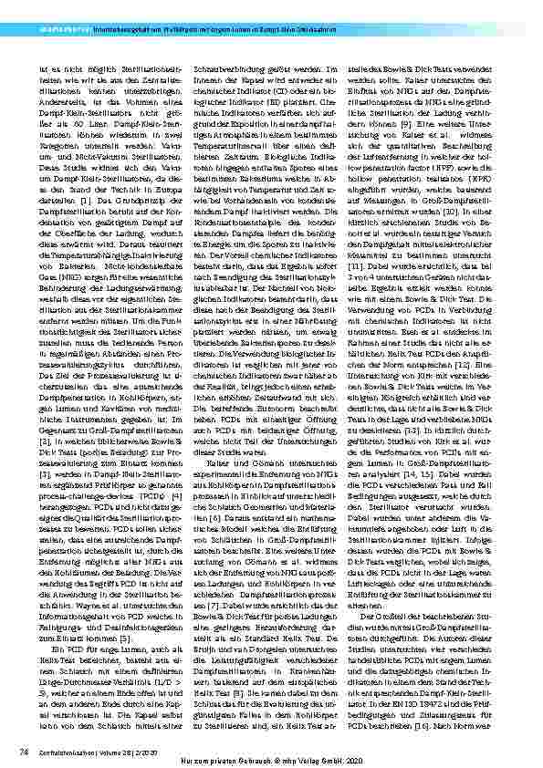 Vorschauseite 2: Kritische Untersuchungen über den Informationsgehalt von Prüfkörpern mit engem Lumen in Dampf-Klein-Sterilisatoren