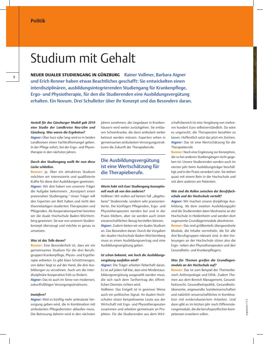 Vorschauseite 1: Neuer dualer Studiengang in Günzburg ? Studium mit Gehalt