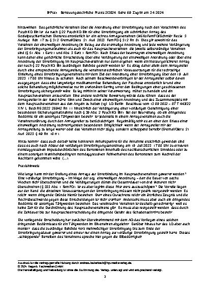 Vorschauseite 3: Zur Verlängerung der Unterbringung Schlagworte: Erfordernis der Antragstellung auf Hauptsacheentscheidung im Eilverfahren.