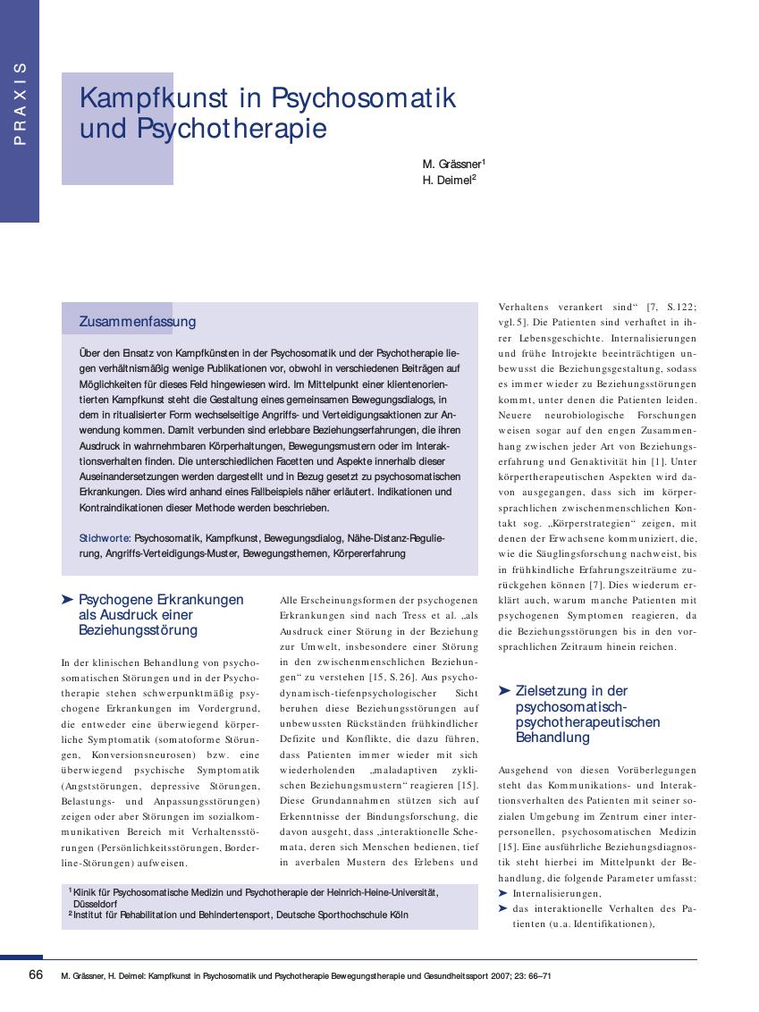 Vorschauseite 1: Kampfkunst in Psychosomatik und Psychotherapie