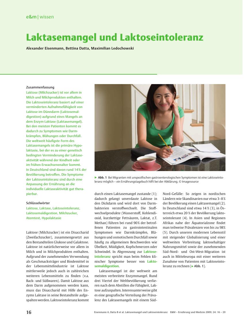 Vorschauseite 1: Laktasemangel und Laktoseintoleranz