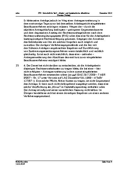 Vorschauseite 4: III. Personalvertretungsund Betriebsverfassungsrecht Kosten des Betriebsrats – Beschlussverfahren – Beauftragung eines Verfahrensbevollmächtigten – Erforderlichkeit