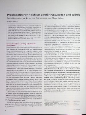 Vorschauseite 1: Problematischer Reichtum zerstört Gesundheit und Würde Sozioökonomischer Status und Erkrankungsund Pflegerisiken