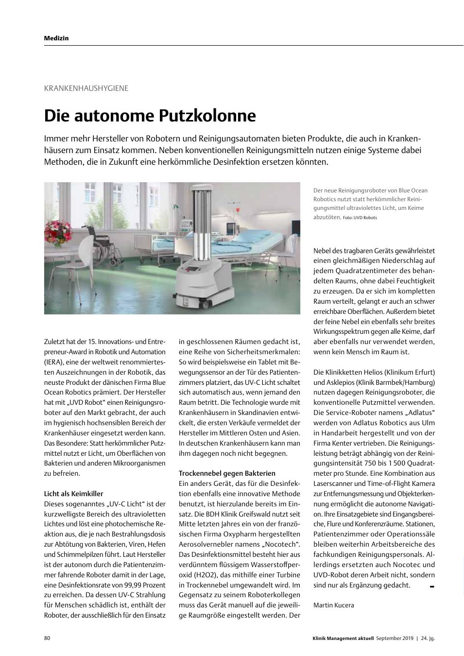 Vorschauseite 1: Krankenhaushygiene: Die autonome Putzkolonne