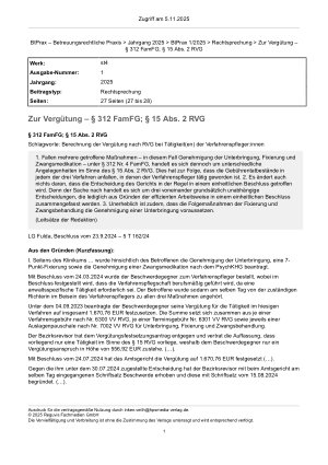 Vorschauseite 1: Zur Vergütung – § 312 FamFG; § 15 Abs. 2 RVG