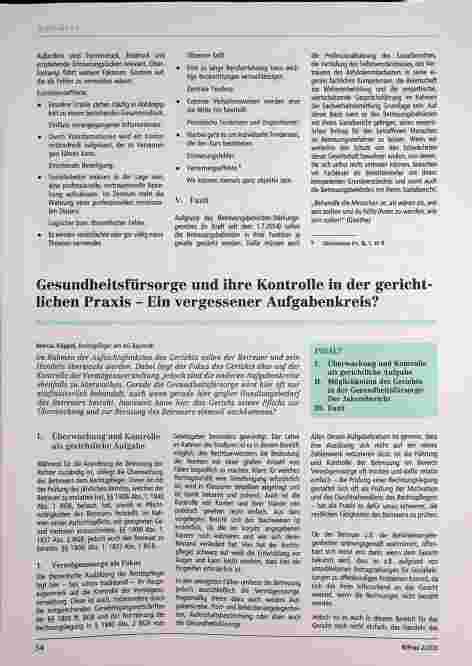 Vorschauseite 1: Gesundheitsfürsorge und ihre Kontrolle in der gerichtlichen Praxis - Ein vergessener Aufgabenkreis?