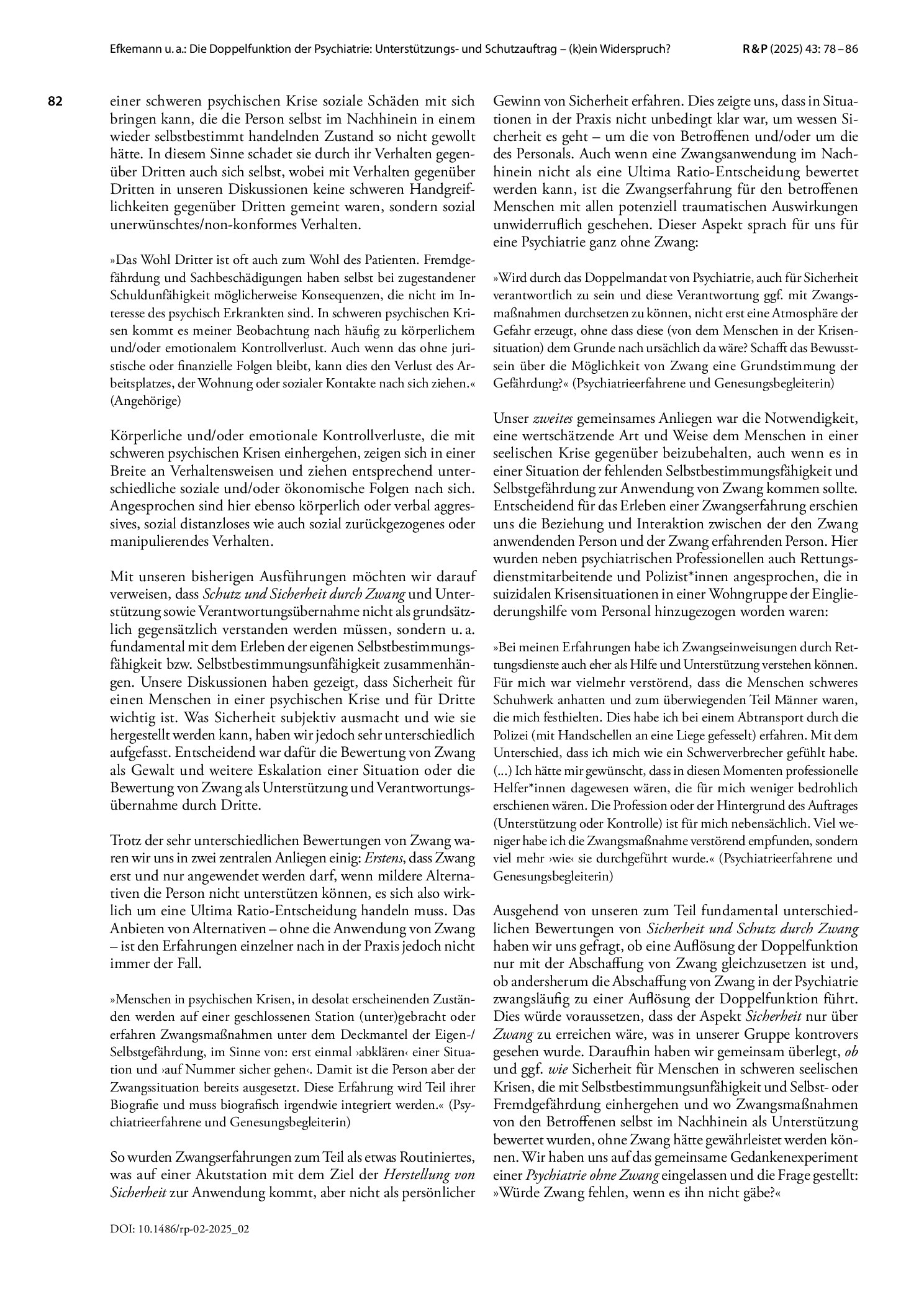 Vorschauseite 5: Die Doppelfunktion der Psychiatrie: Unterstützungs- und Schutzauftrag – (k)ein Widerspruch? Eine Reflexion von Betroffenen, Angehörigen und Forschenden zu Ethik und Zwang in der P…