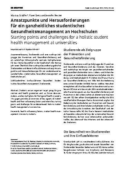 Vorschauseite 1: Ansatzpunkte und Herausforderungen für ein ganzheitliches studentisches Gesundheitsmanagement an Hochschulen