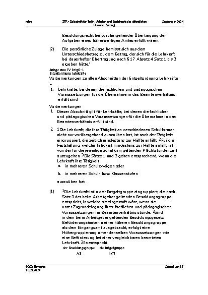 Vorschauseite 5: I. Tarifrecht Höhergruppierung einer Lehrkraft – Tätigkeit an einer anderen als der Lehramtsbefähigung entsprechenden Schulform The text is already correctly spelled.