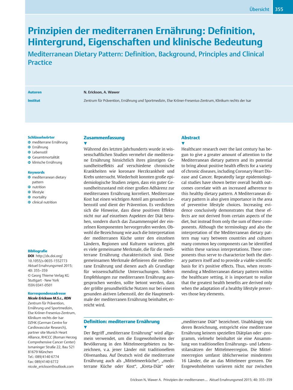 Vorschauseite 1: Prinzipien der mediterranen Ernährung: Definition, Hintergrund, Eigenschaften und klinische Bedeutung