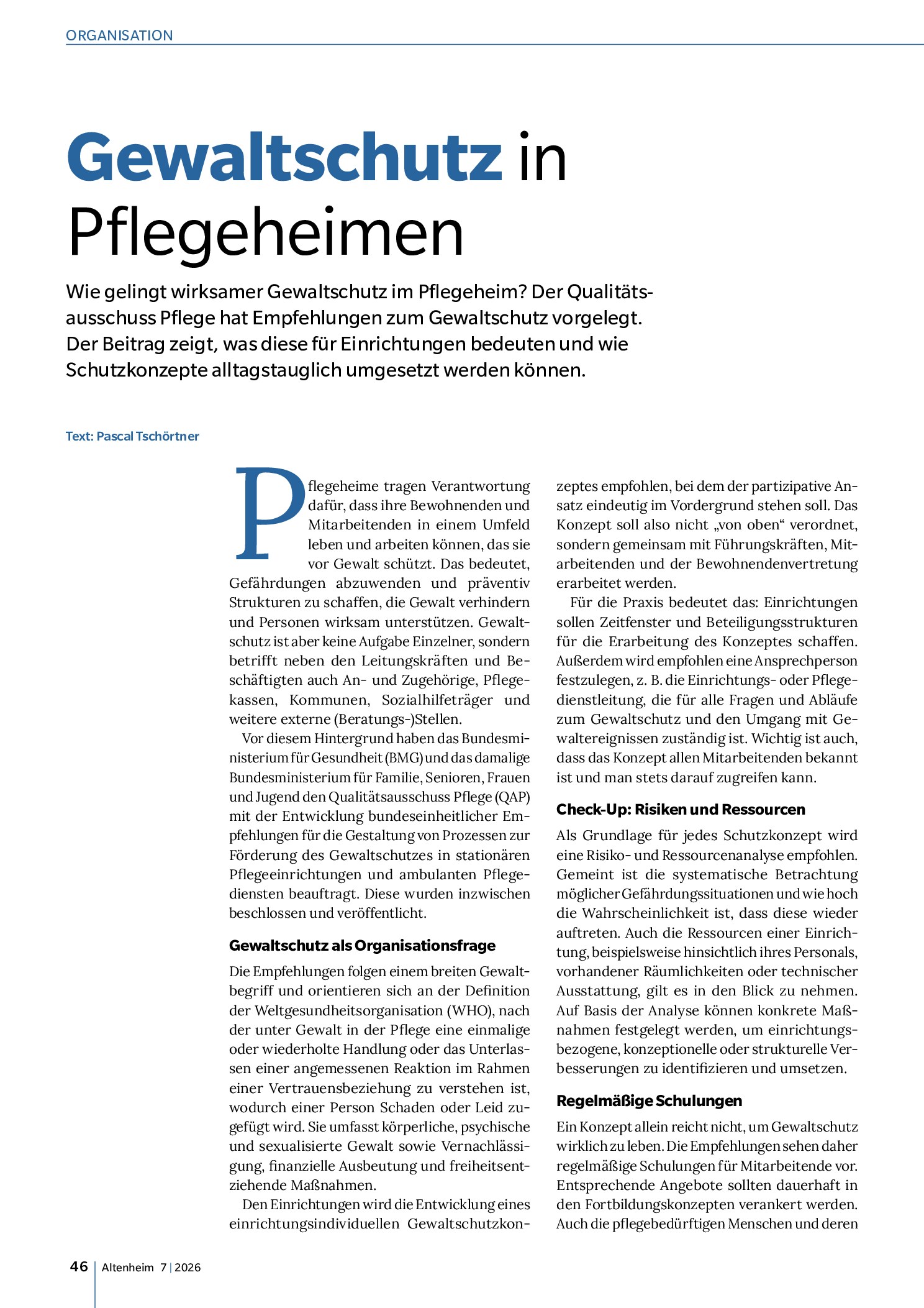 Vorschauseite 1: Gewaltschutz in Pflegeheimen