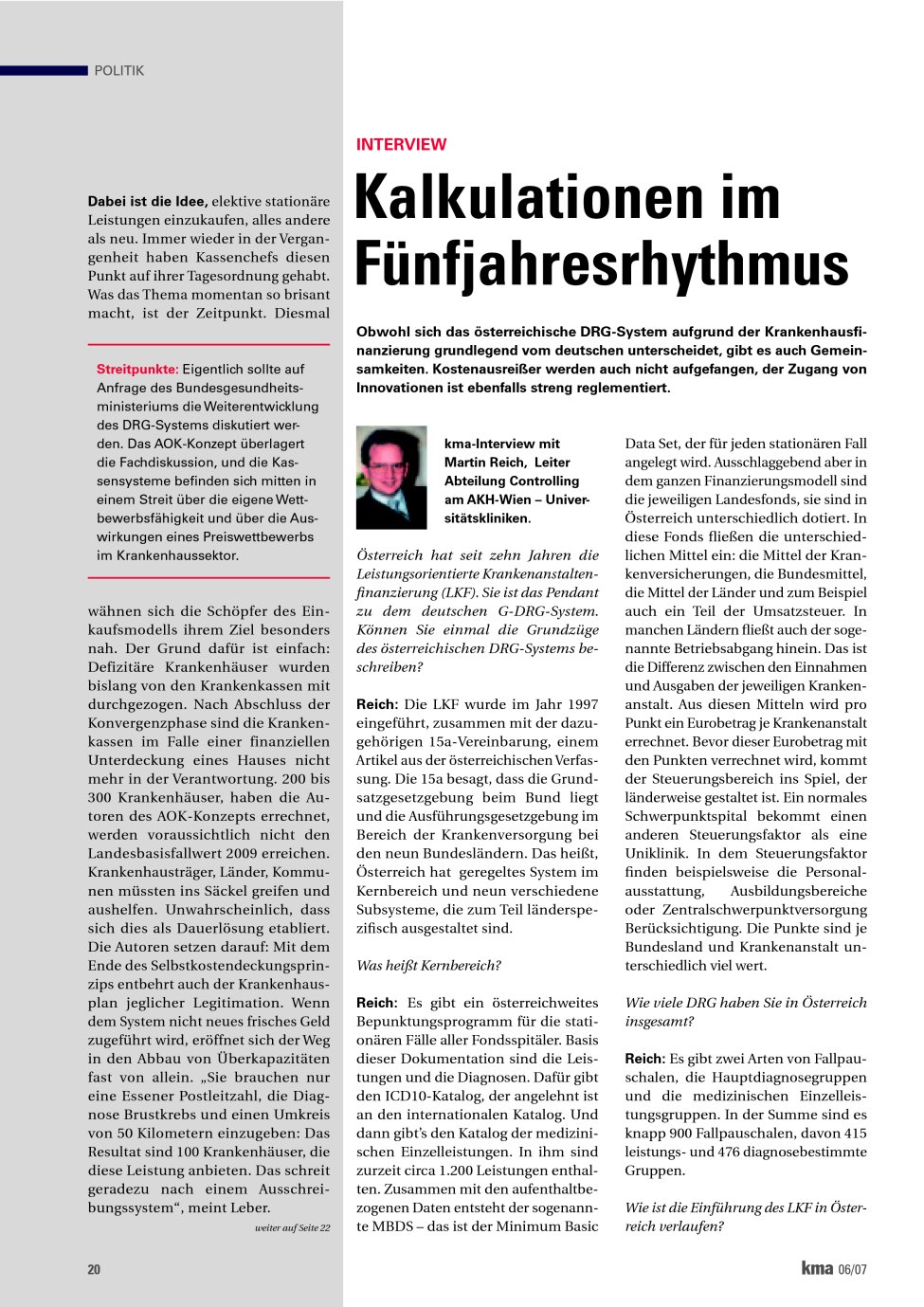 Vorschauseite 1: Kalkulationen im Fünfjahresrhythmus