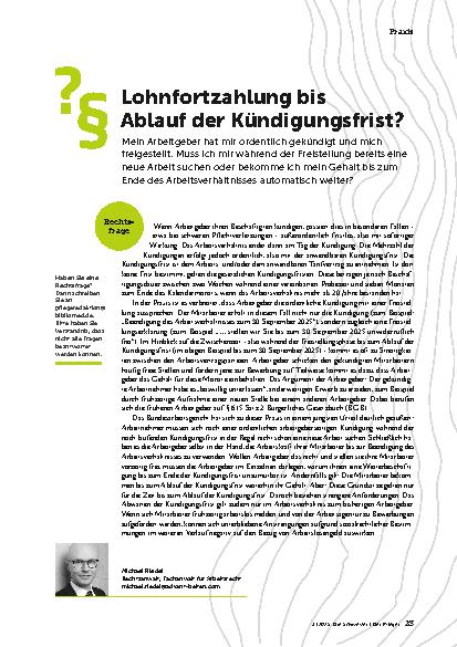 Vorschauseite 1: Lohnfortzahlung bis Ablauf der Kündigungsfrist?